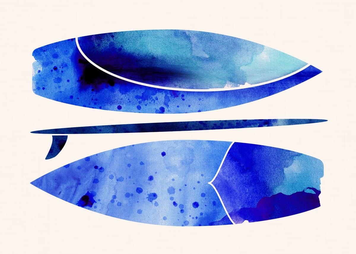 Indigo Surfboard Watercolor by Modern Tropical