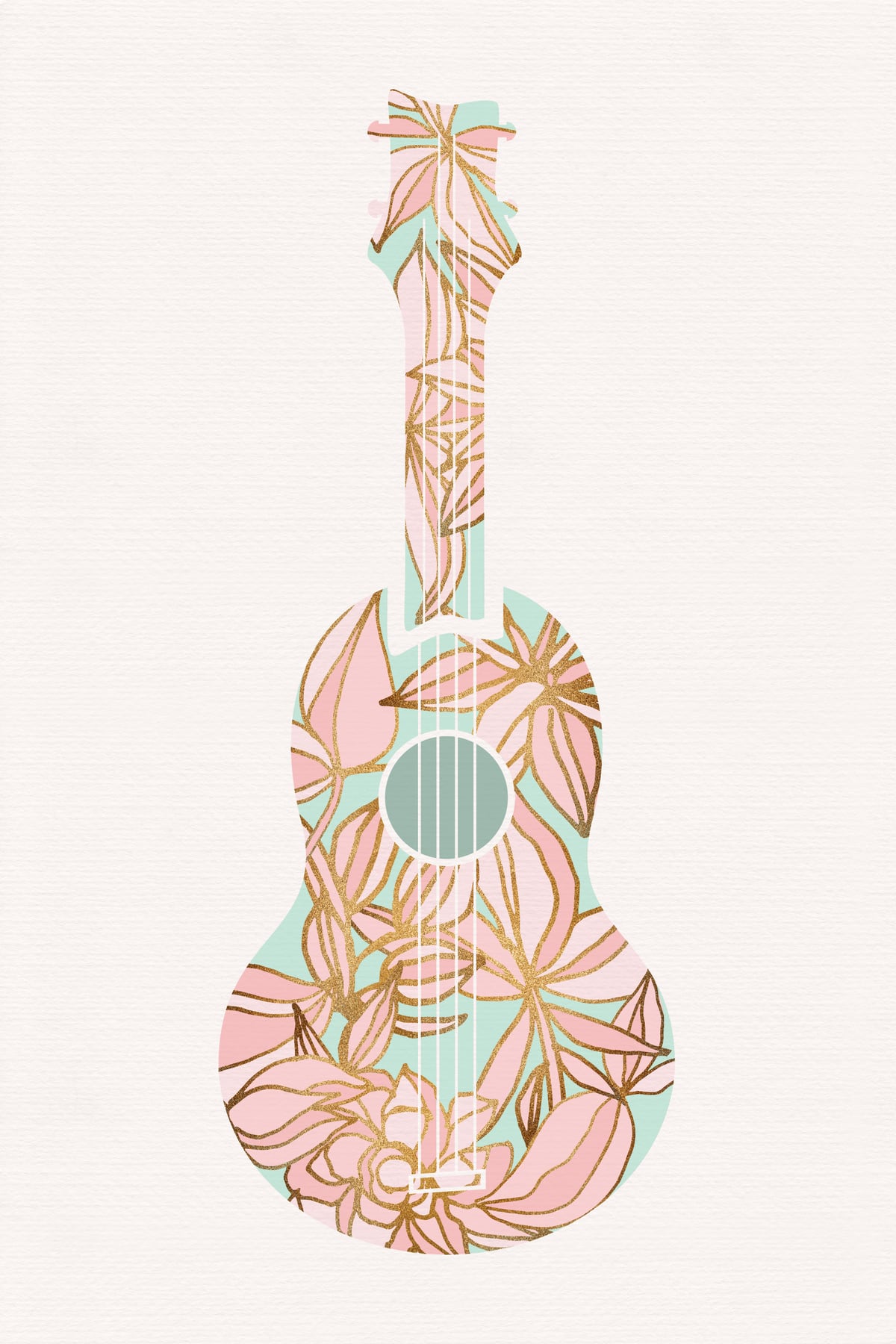 Aqua and Pink Floral Ukulele by Modern Tropical