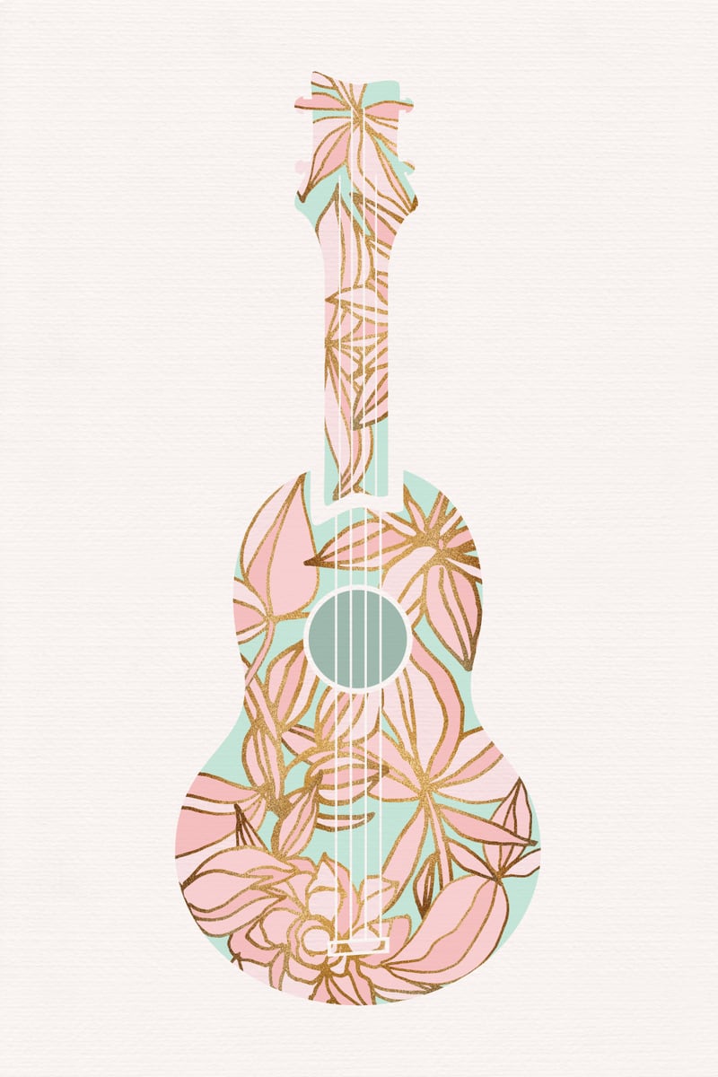 Aqua and Pink Floral Ukulele by Modern Tropical