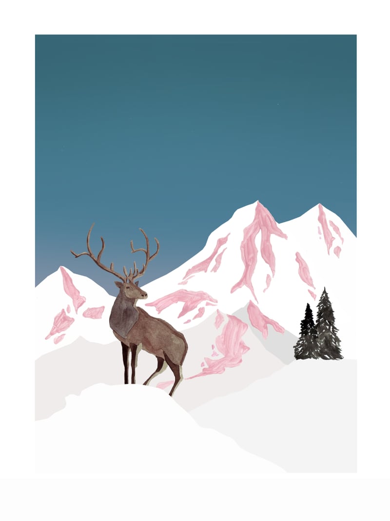 Mountain Love Winter Stag by Mantika Studio