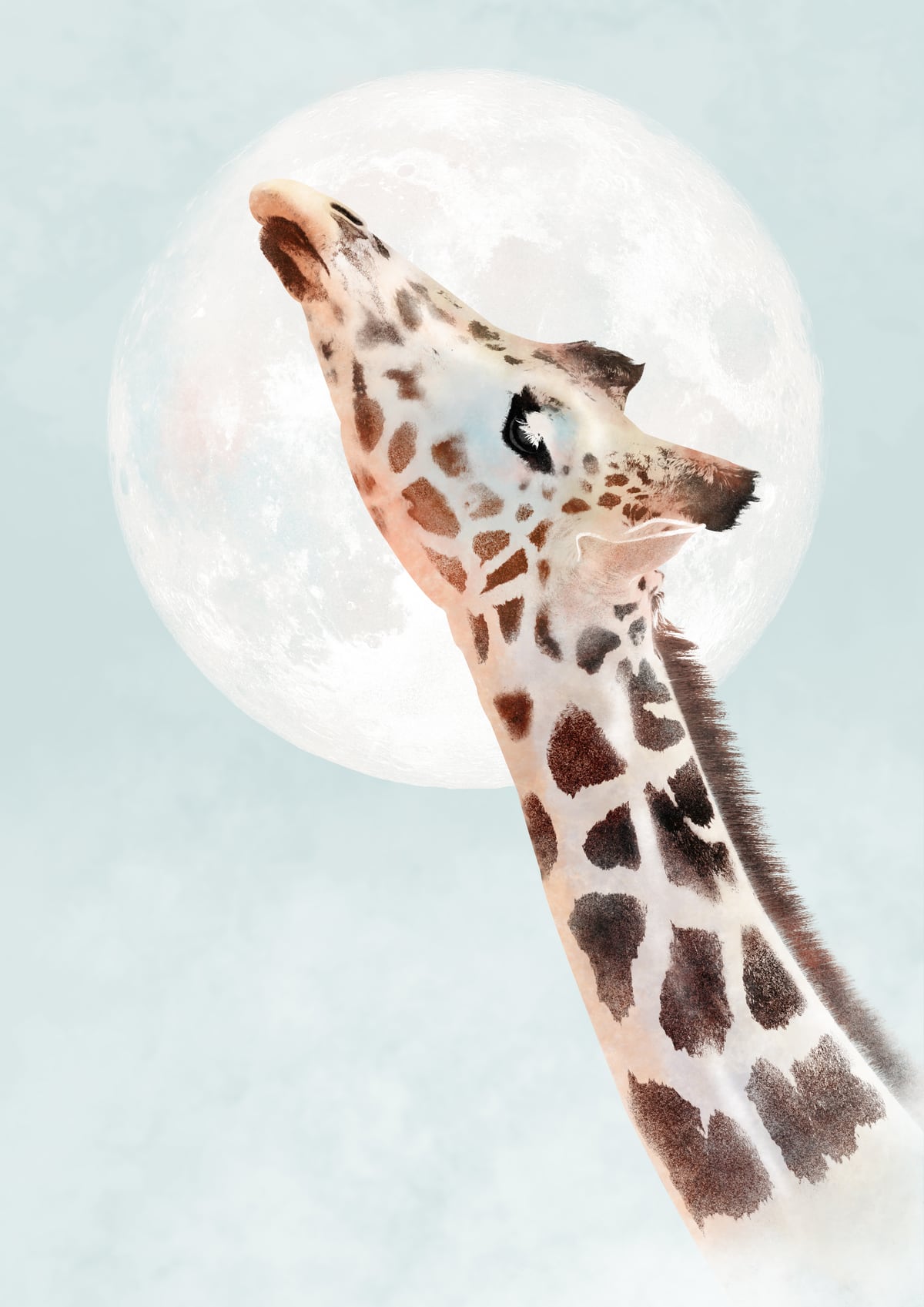 Giraffe And Moon by Eva