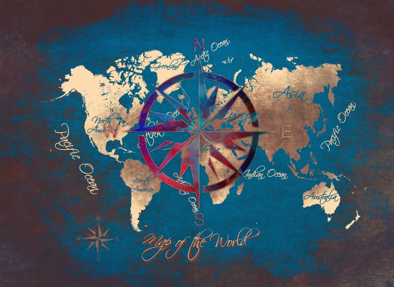 World Map Wind Rose blue by JBJart