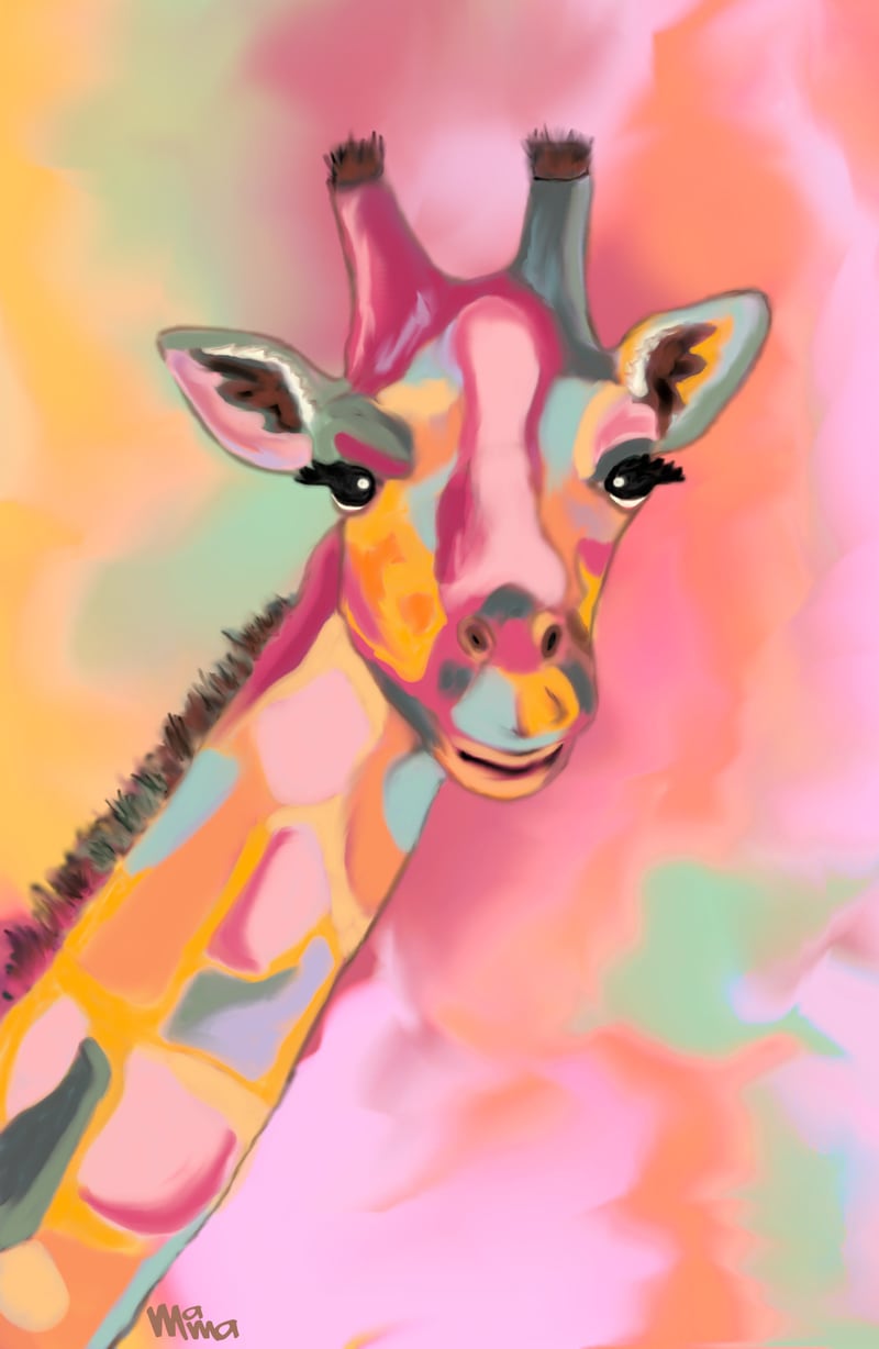 Giraffe Reaching the Rainbow by MariaMataArt