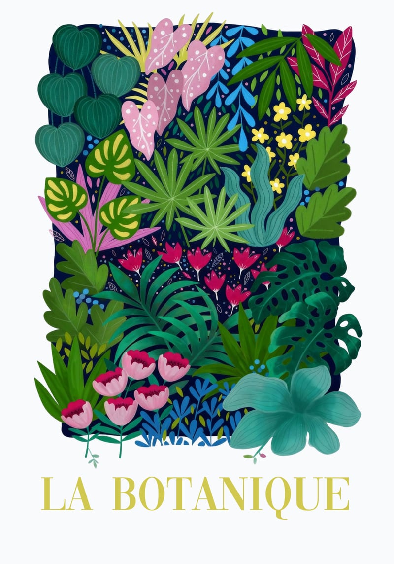 La Botanique, Botanical Garden, Colorful Jungle Print, Boho FLower Market by neeteshdsgn