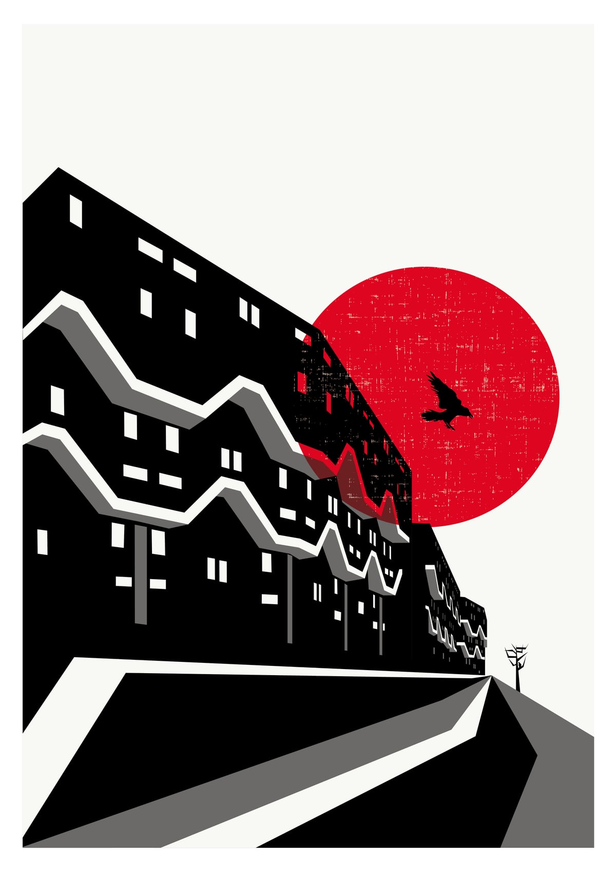 Blood Moon Brixton Illustrated Art Print of London by Eye for London Prints
