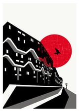 Blood Moon Brixton Illustrated Art Print of London by Eye for London Prints thumbnail