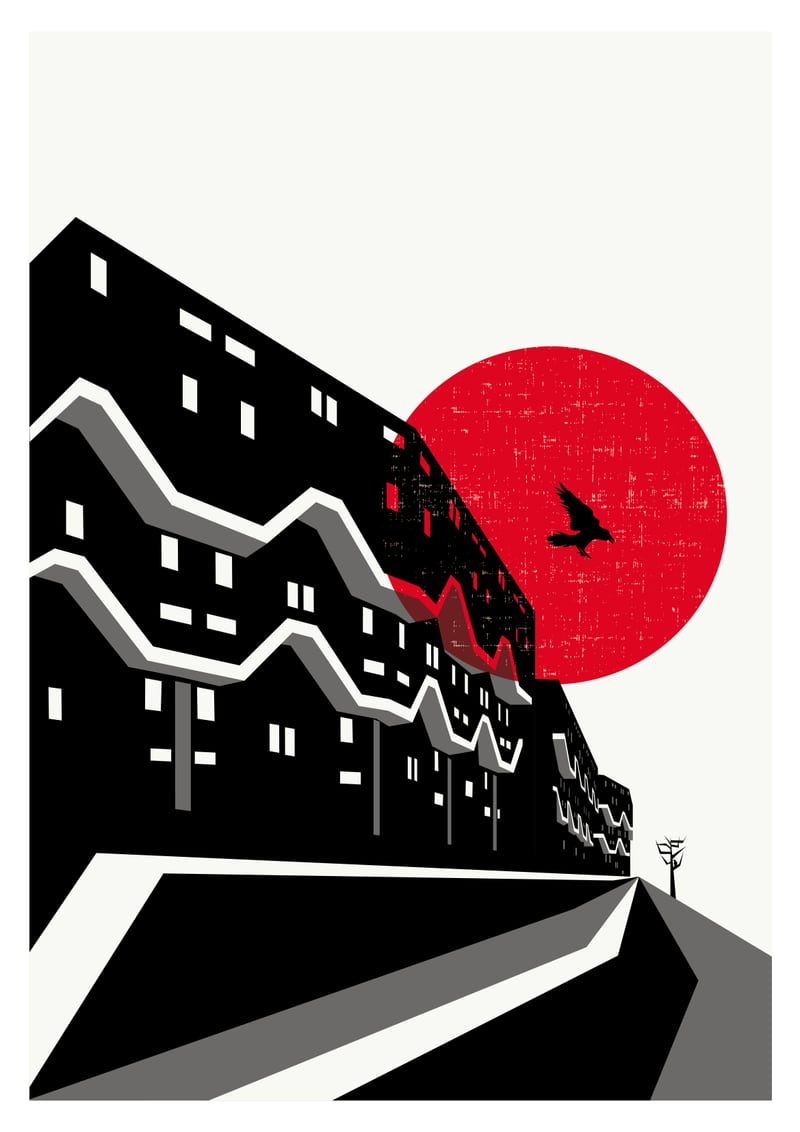 Blood Moon Brixton Illustrated Art Print of London by Eye for London Prints