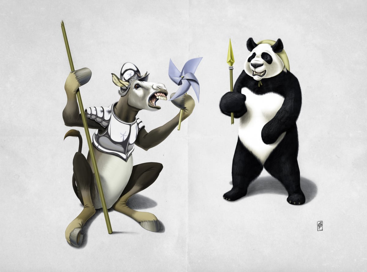 Donkey Xote And Sancho Panda by Rob Snow