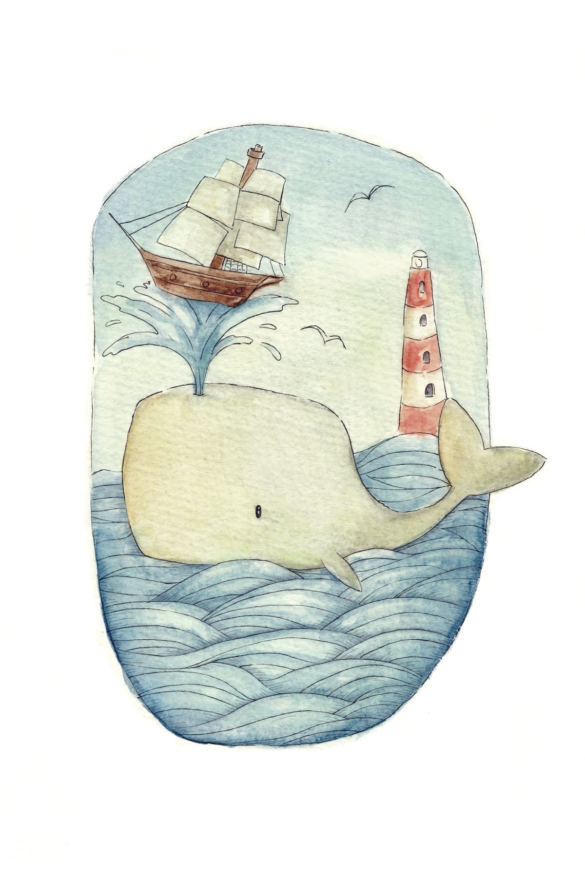 Cute Whale In The Sea by Mike Koubou