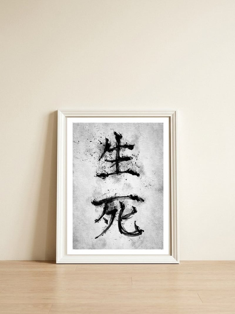 Kanji Life And Death — framed, leaning against the wall