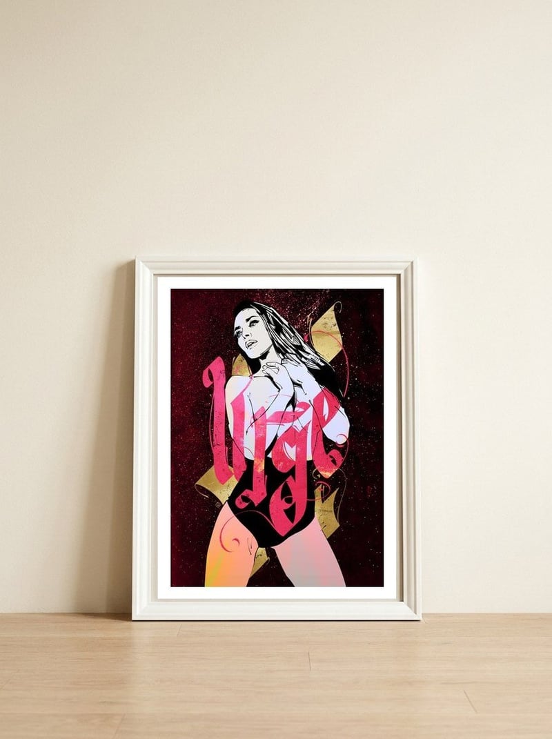 Urge — framed, leaning against the wall