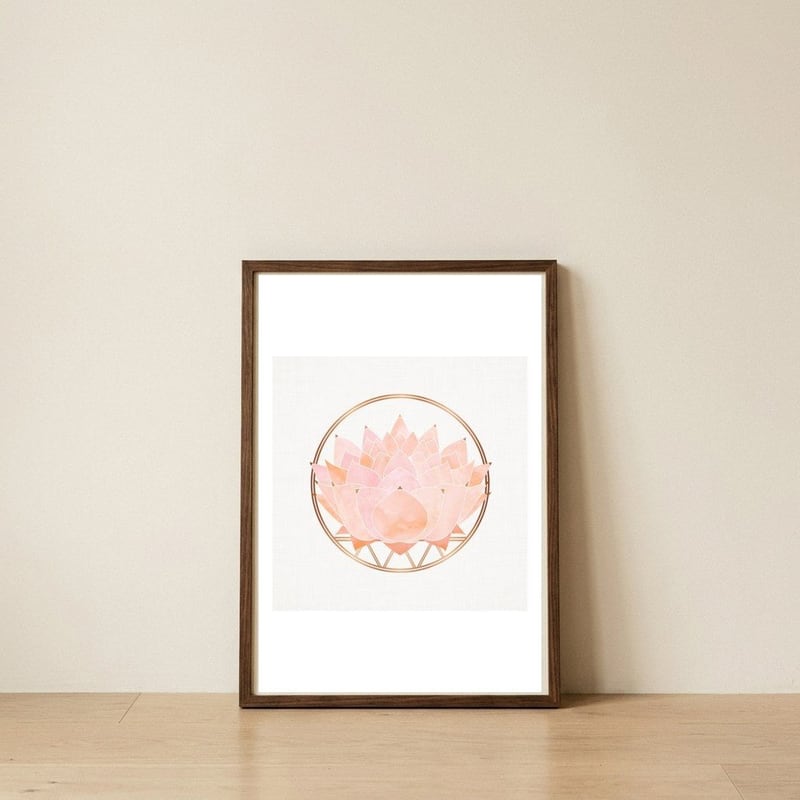 Peach Succulent Blossom — framed, leaning against the wall