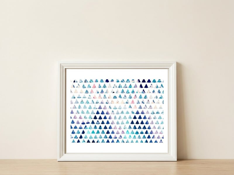 Watercolor Geometry — framed, leaning against the wall
