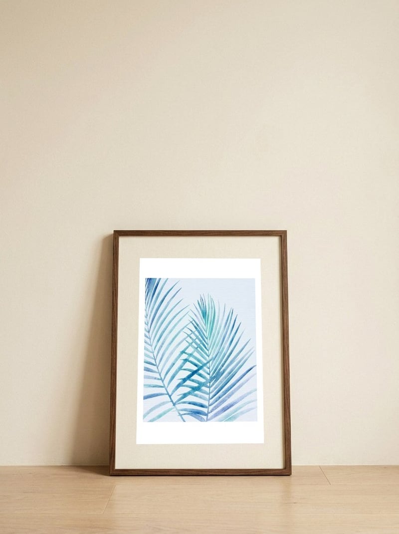 Coastal Palm Fronds — framed, leaning against the wall