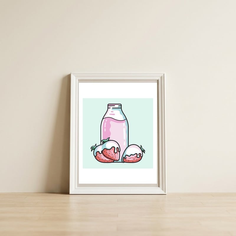 Cute Strawberry Milkshake — framed, leaning against the wall