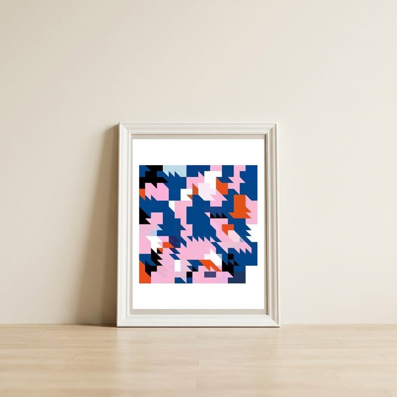 Pink and Blue — framed, leaning against the wall