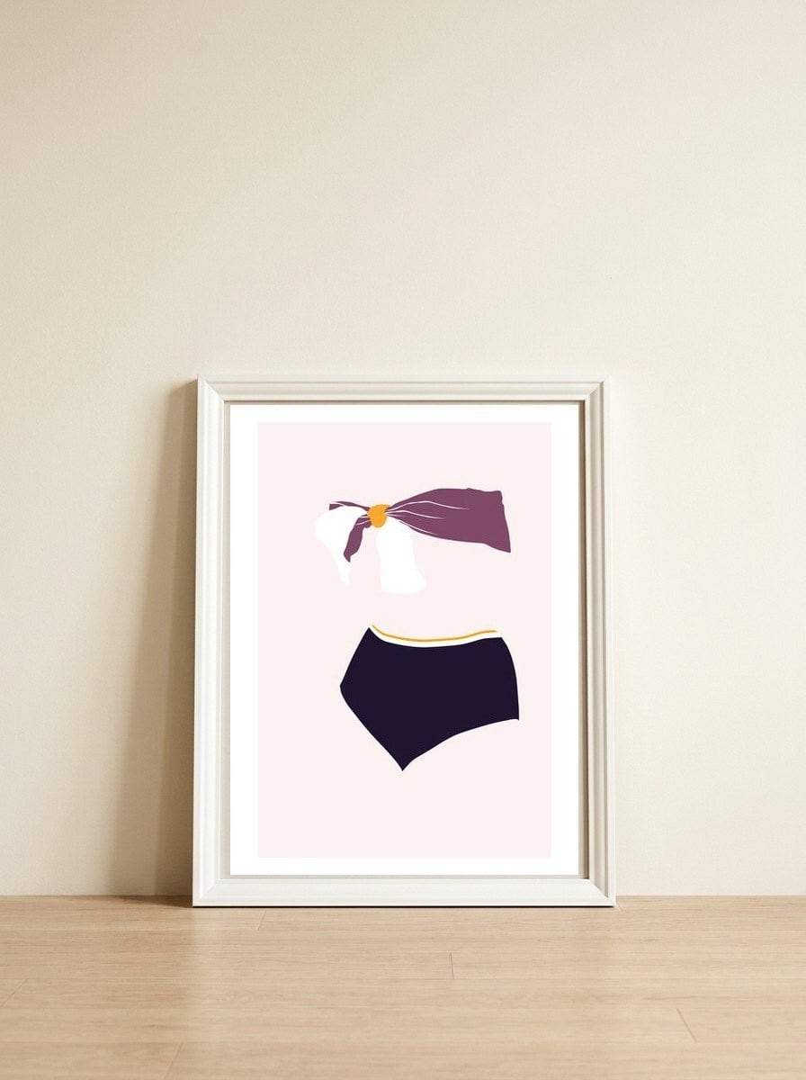 Bikini Aubergine — framed, leaning against the wall