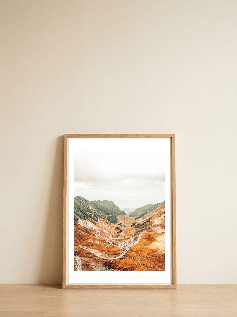 Mountainside Story — framed, leaning against the wall