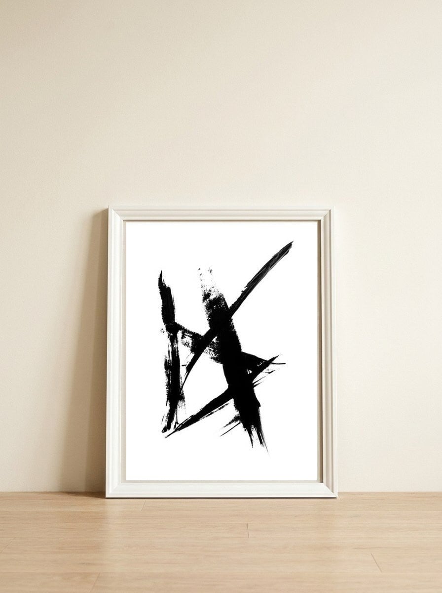 Abstract Brushstroke Print — framed, leaning against the wall