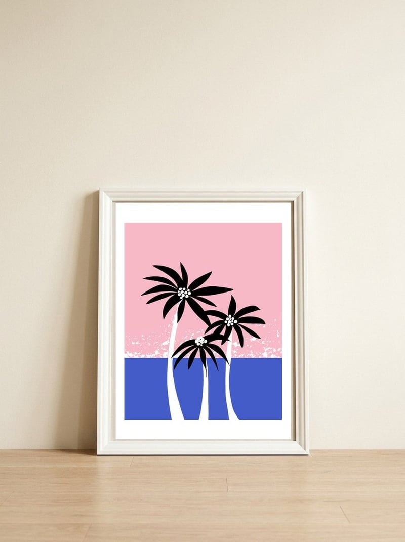 Sweet palm trees — framed, leaning against the wall