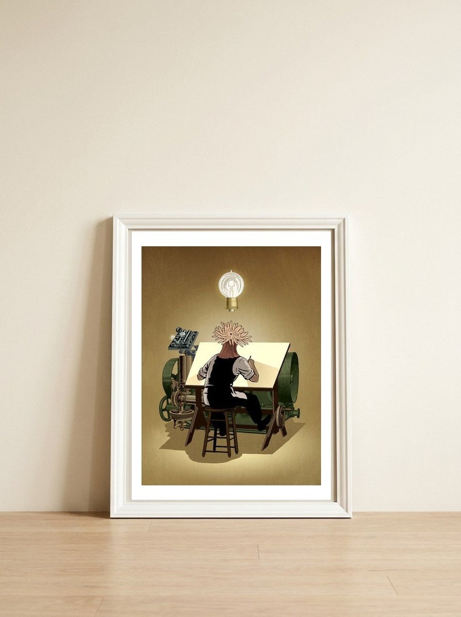 The aspirant to draftsman — framed, leaning against the wall