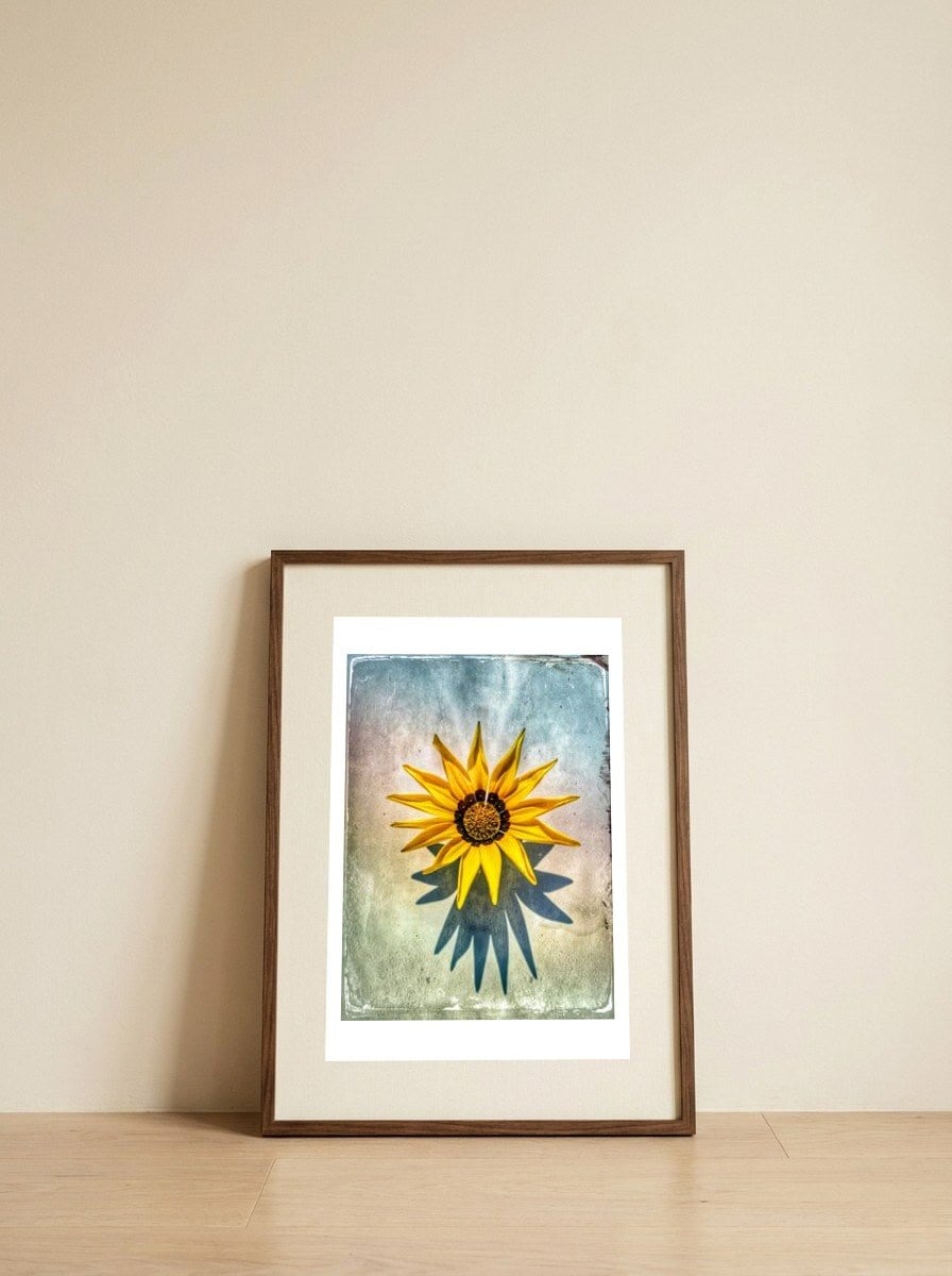 I like flowers — framed, leaning against the wall