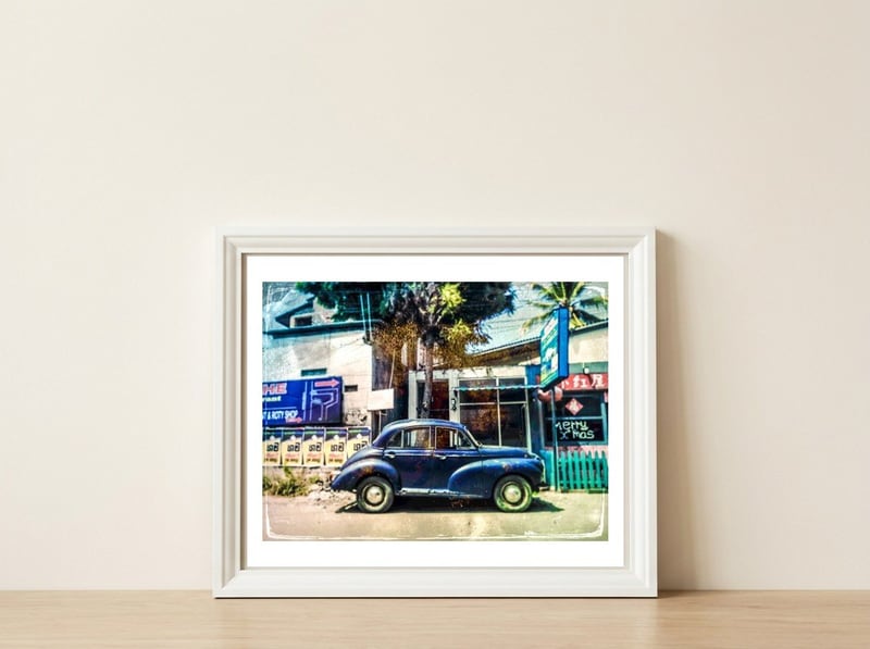 Oldtimer II — framed, leaning against the wall
