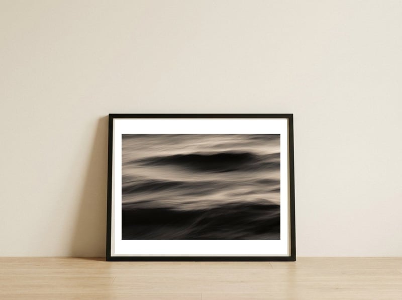 The Uniqueness of Waves XII — framed, leaning against the wall