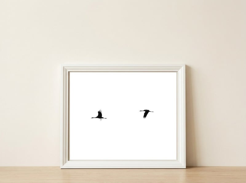 Crane(s) II — framed, leaning against the wall