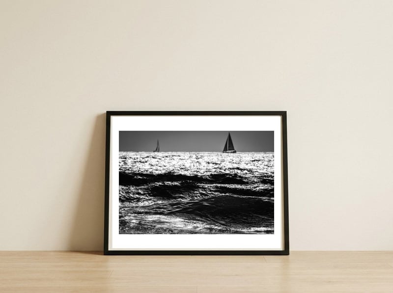 Two Sailboats — framed, leaning against the wall