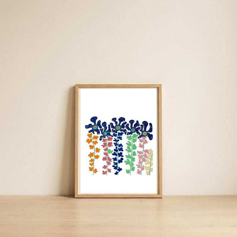 Our Joyous Land (white) — framed, leaning against the wall