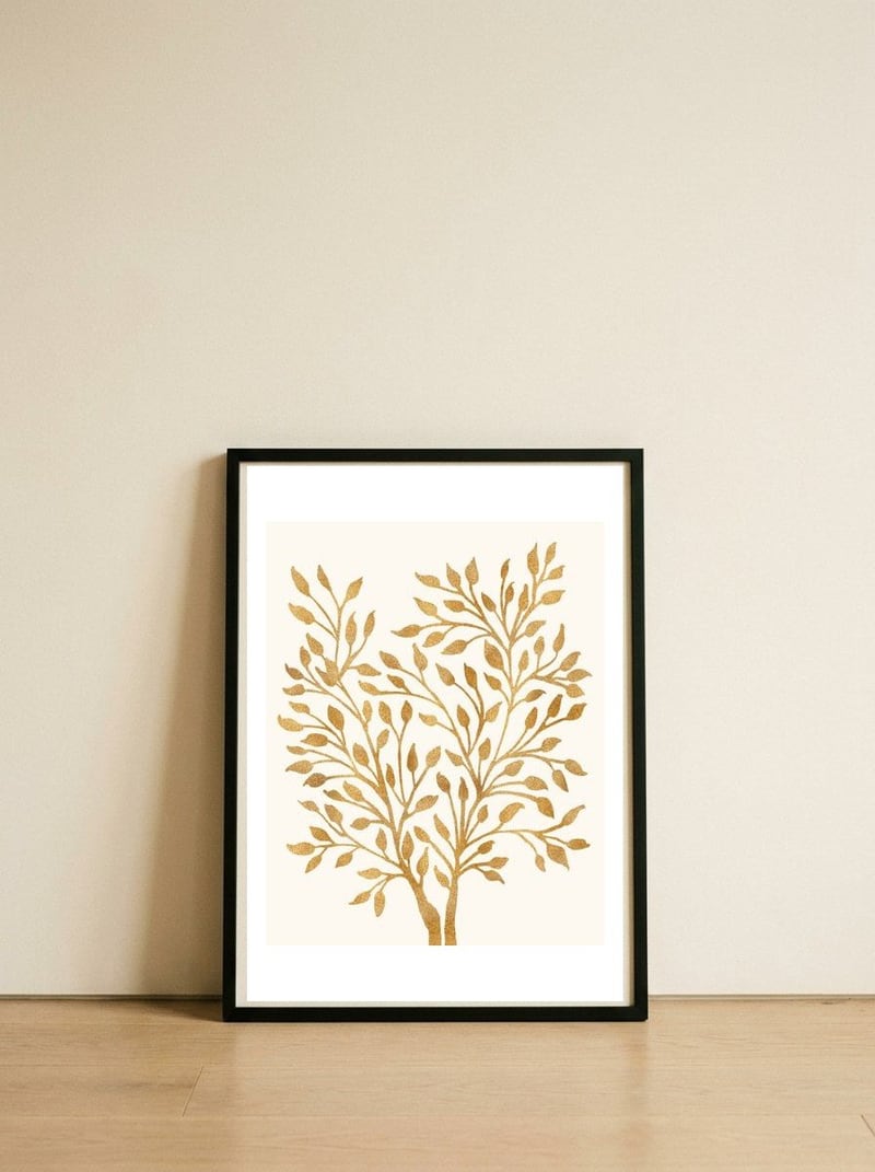 Golden Ficus 4x5 — framed, leaning against the wall