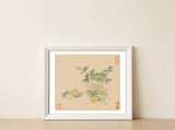 Wang Chengyu~flowers And Vegetables, Vegetables, Fruits, Plums, Apricots, Celery — framed, leaning against the wall thumbnail