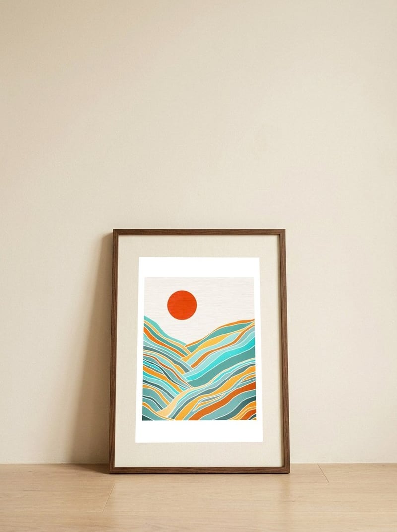 Sunset Landscape — framed, leaning against the wall