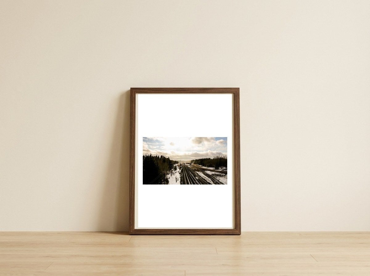 Ontario railway — framed, leaning against the wall
