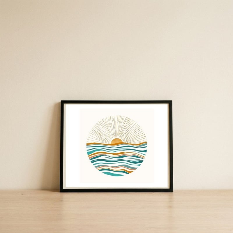 Hello Sunshine — framed, leaning against the wall
