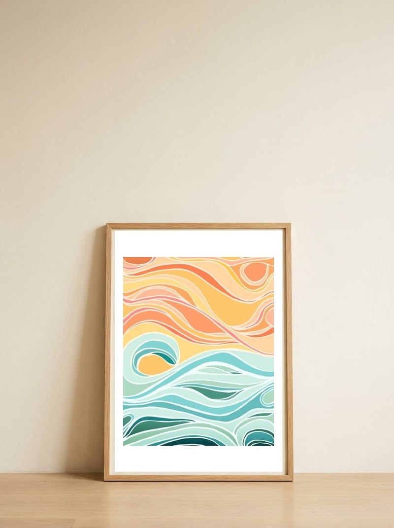 Sky And Sea Abstract — framed, leaning against the wall