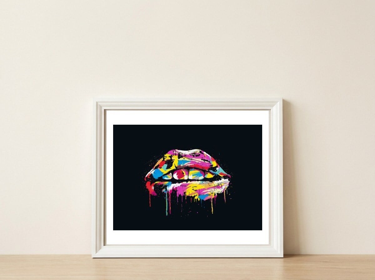 Colorful Lips — framed, leaning against the wall