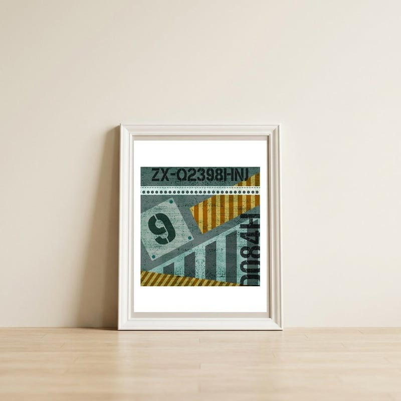 Abstract Industrial Slate And Stripes — framed, leaning against the wall