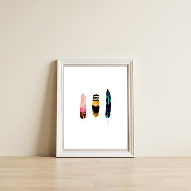 Feather Warmth  — framed, leaning against the wall