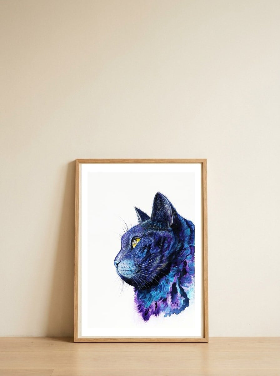 Cat — framed, leaning against the wall