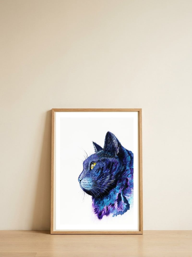 Cat — framed, leaning against the wall