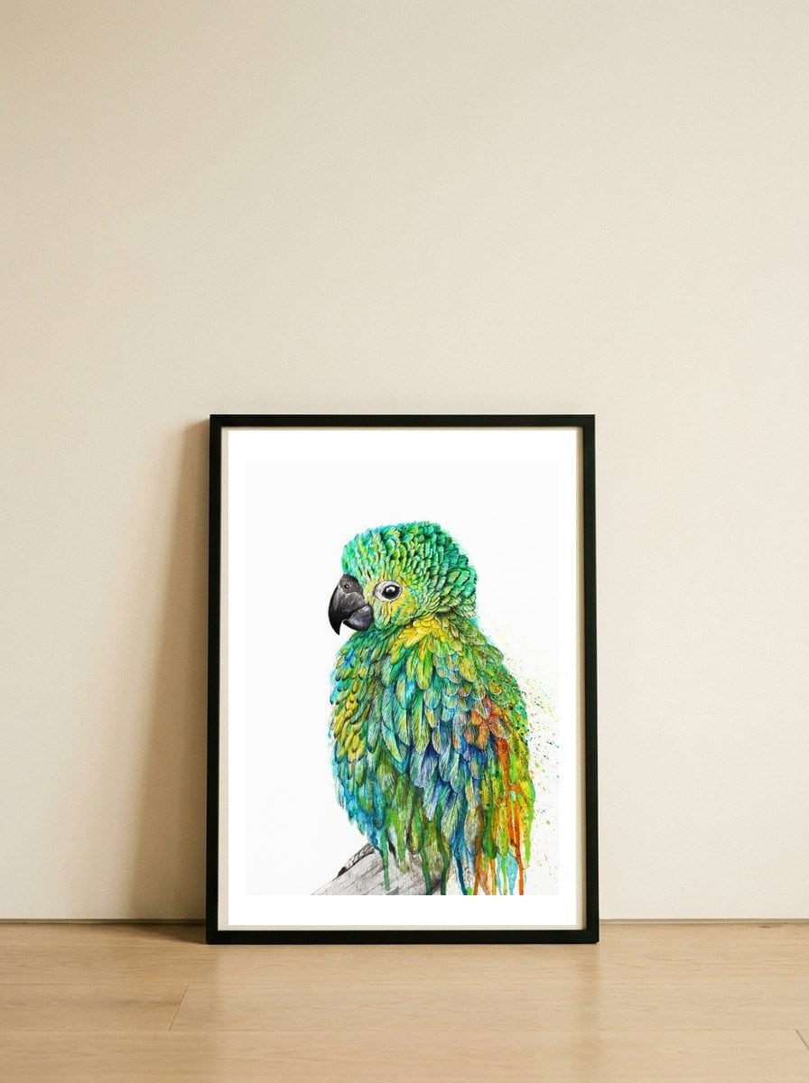 Parrot — framed, leaning against the wall