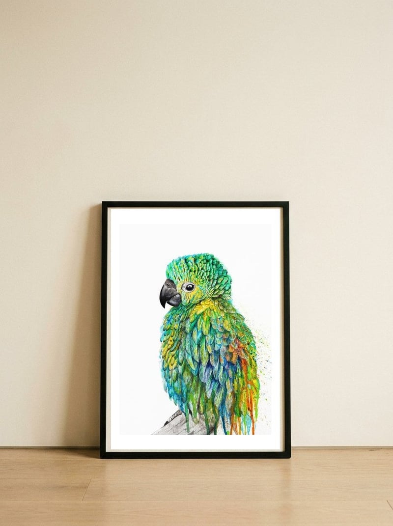 Parrot — framed, leaning against the wall