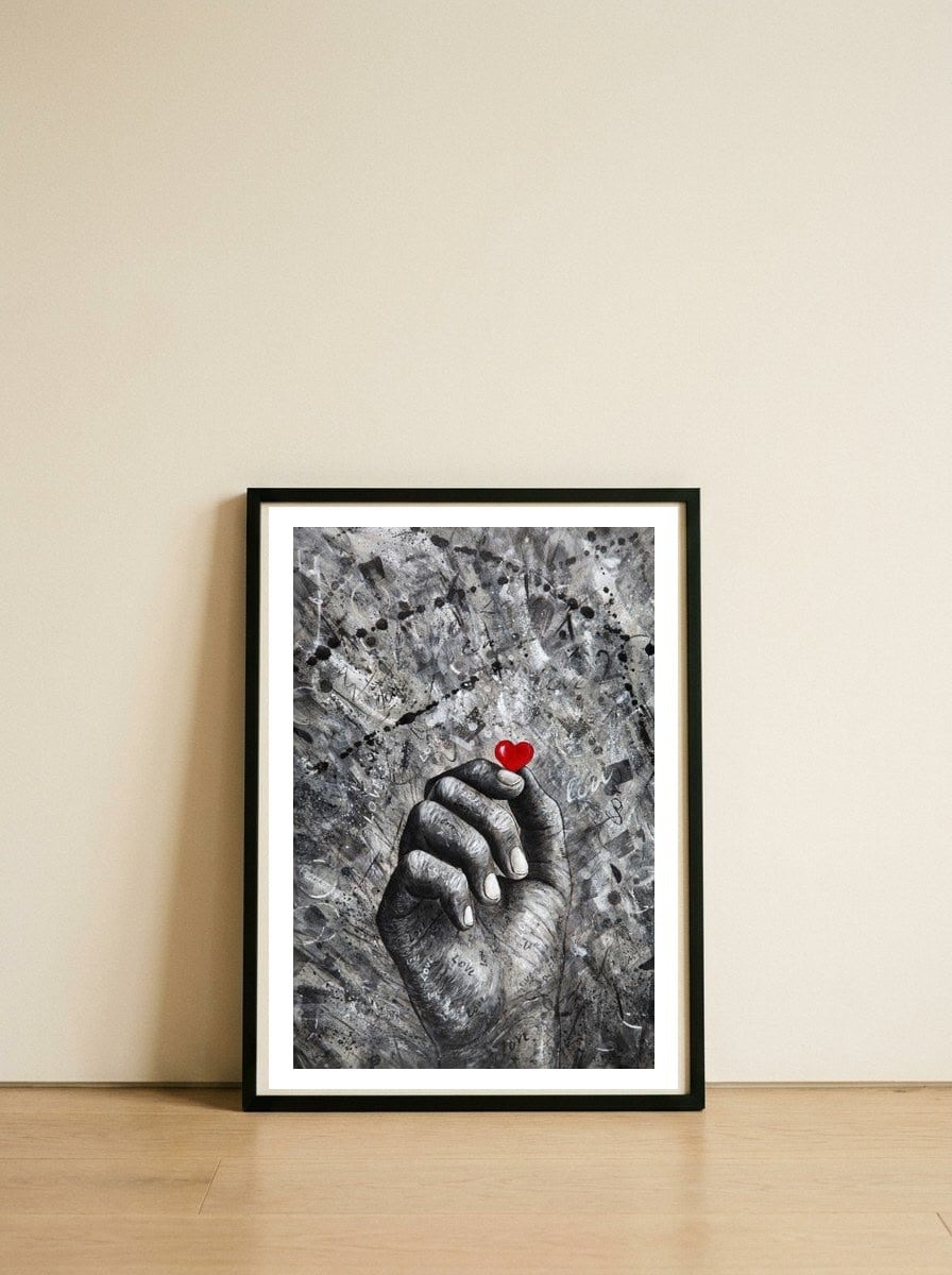 Red Heart — framed, leaning against the wall