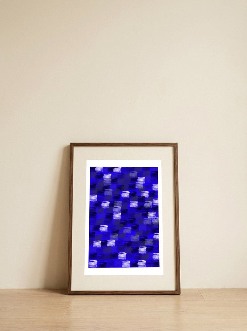 Blue Rush — framed, leaning against the wall