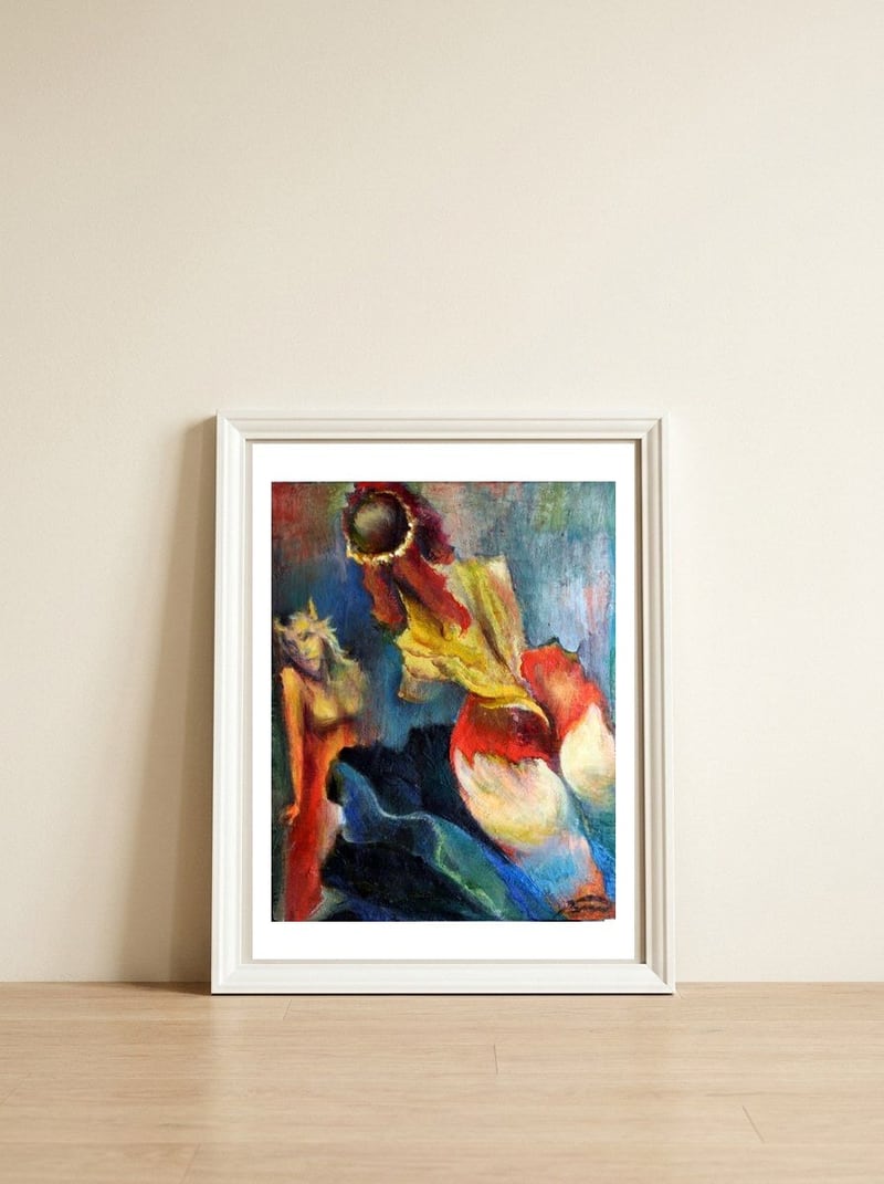 Angel & Devil 29x23cm — framed, leaning against the wall