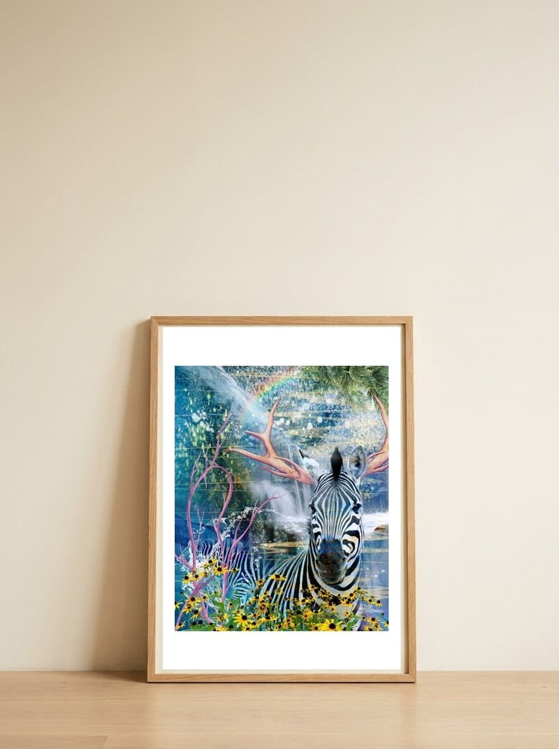 Zebralope — framed, leaning against the wall