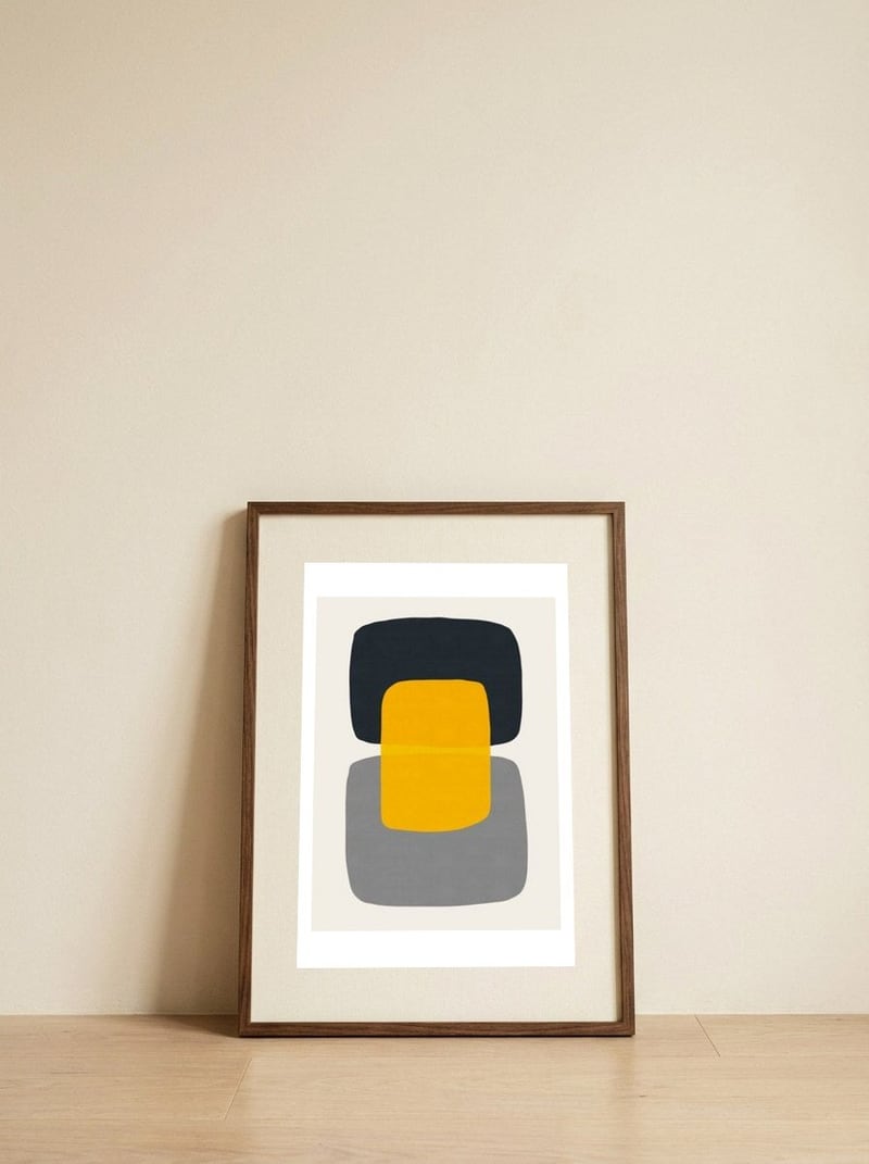 Abstrato II — framed, leaning against the wall
