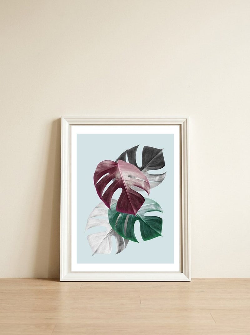 Tropical collage II — framed, leaning against the wall
